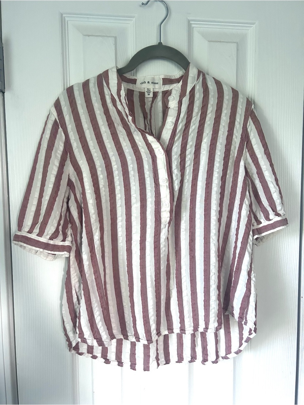 Cloth & Stone Striped Button Front Blouse Mauve White Size XS